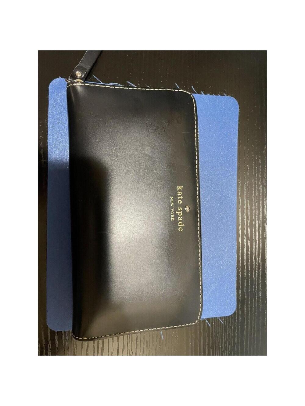 Kate Spade zip around glossy leather wallet black - large